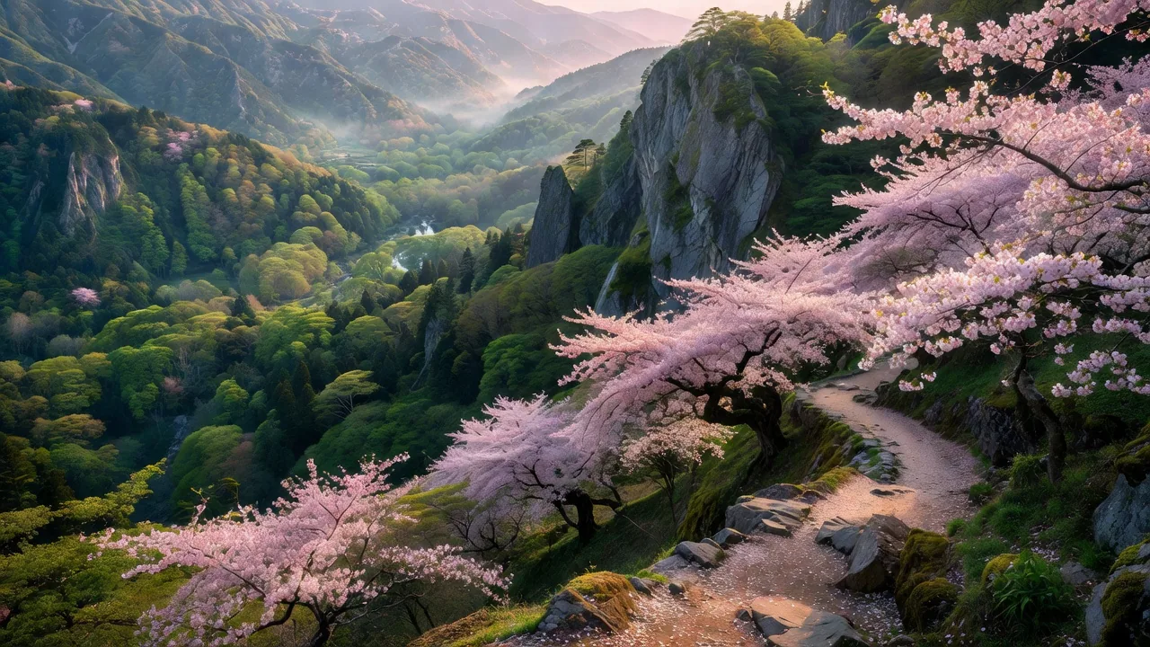 山道の春の桜